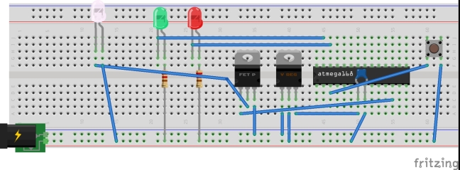 Breadboard layout of circuit. Designed with fritzing.